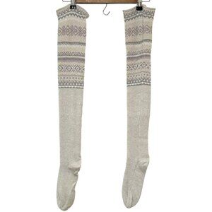 Anthropologie Cozy Knit Patterned Over-the-Knee Grey Socks Warm Neutral